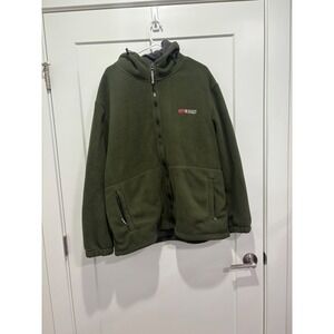 Outdoor Norway Mens XXL Green Full Zip Fleece Hoodie Jacket Norwegian Flag Patch